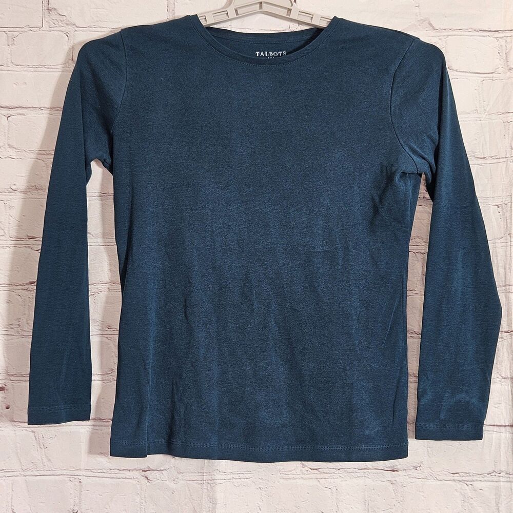Talbots T Shirt Womens S Green Teal The Talbots Tee Long Sleeve Casual Crew Top